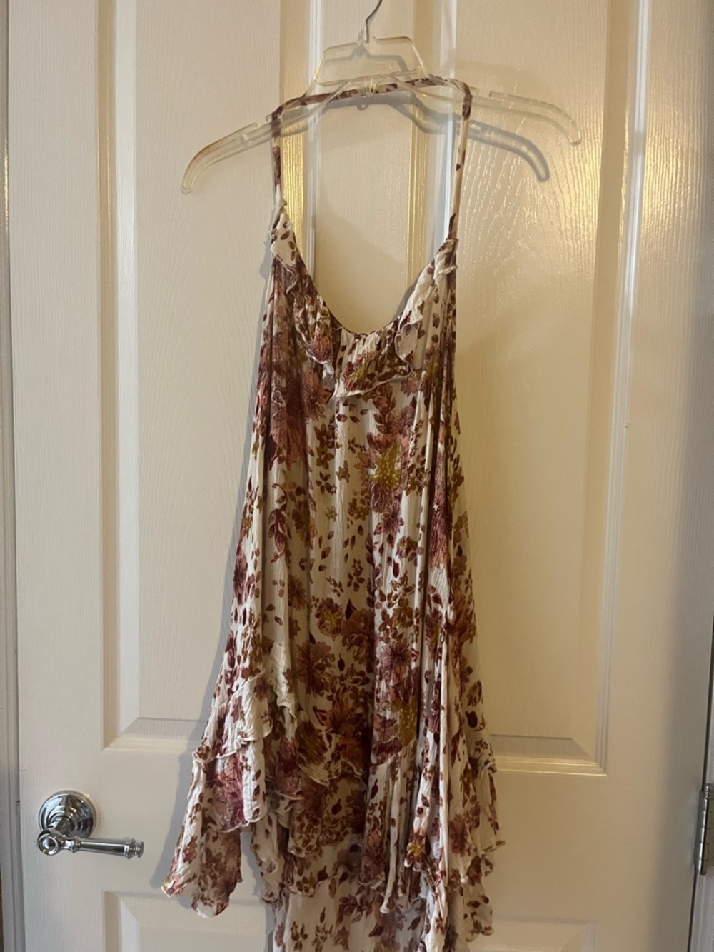 Free People Cream Floral Ruffle Slip Dress